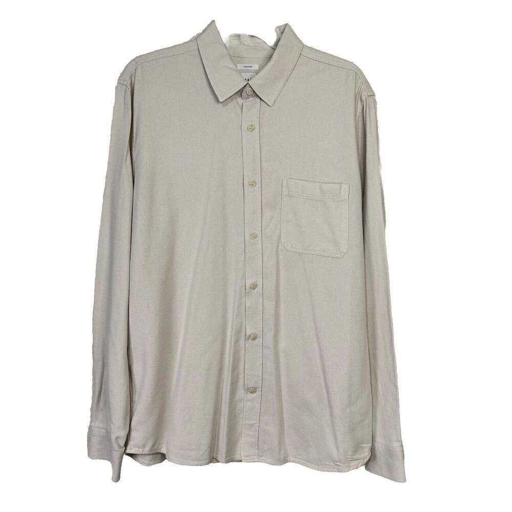 Gap Mens Cotton Button Up Shirt Size Large Beige Long Sleeve Collared Pocket‎